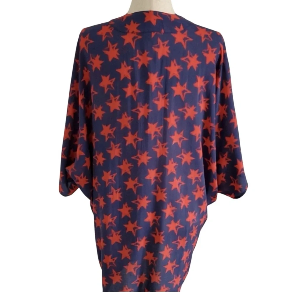 Anna & Ava Blue with Red Stars Kimono Silhouette Cover Up